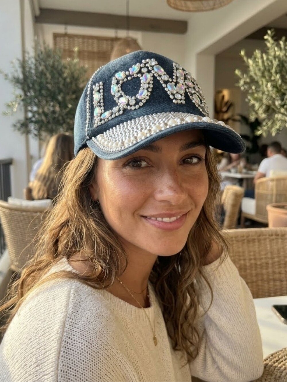 "LOVE" Rhinestone Denim Cap - Hana Bling Cap.  Women's